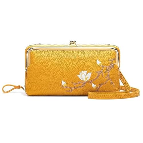 GHTRHSB Damen Sling Crossbody Geldbörse mit Handyhalter, Super Soft Leder Geldbörse mit Kartenfächern Schlüsselhalter, gelb, 19*10*5.5 cm von GHTRHSB