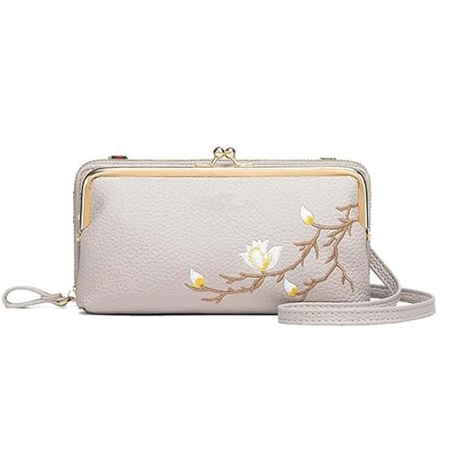 GHTRHSB Damen Sling Crossbody Geldbörse mit Handyhalter, Super Soft Leder Geldbörse mit Kartenfächern Schlüsselhalter, grau, 19*10*5.5 cm von GHTRHSB