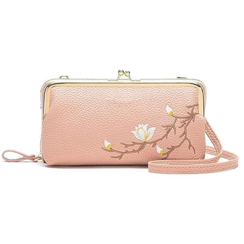 GHTRHSB Damen Sling Crossbody Geldbörse mit Handyhalter, Super Soft Leder Geldbörse mit Kartenfächern Schlüsselhalter, rose, 19*10*5.5 cm von GHTRHSB