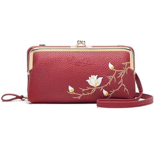 GHTRHSB Damen Sling Crossbody Geldbörse mit Handyhalter, Super Soft Leder Geldbörse mit Kartenfächern Schlüsselhalter, rot, 19*10*5.5 cm von GHTRHSB