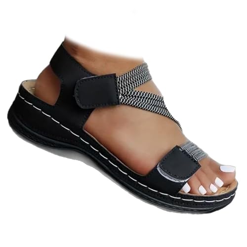 GHTRHSB Damen Sommer Fisherman Sandalen 2025 Orthopädische Bequeme Leichte Plattform Freizeitschuhe Verstellbarer Knöchelriemen, Schwarz , 38 EU von GHTRHSB