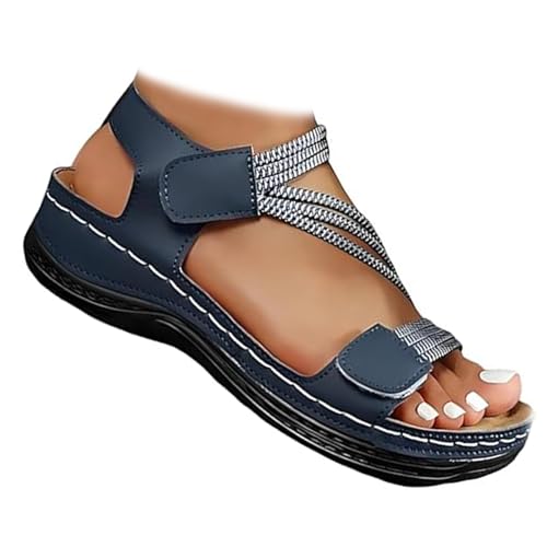 GHTRHSB Damen Sommer Fisherman Sandalen 2025 Orthopädische Bequeme Leichte Plattform Freizeitschuhe Verstellbarer Knöchelriemen, blau, 38 EU von GHTRHSB
