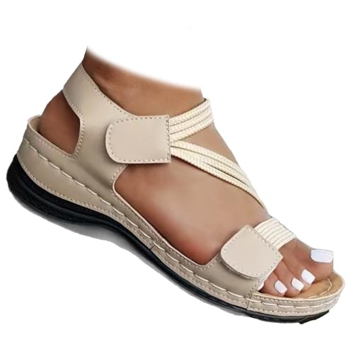 GHTRHSB Damen Sommer Fisherman Sandalen 2025 Orthopädische Bequeme Leichte Plattform Freizeitschuhe Verstellbarer Knöchelriemen, khaki, 38 EU von GHTRHSB