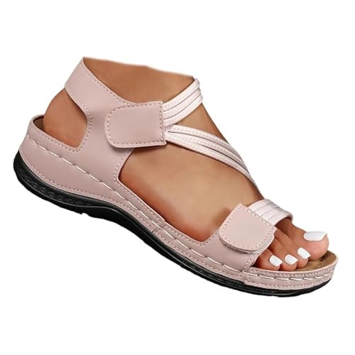 GHTRHSB Damen Sommer Fisherman Sandalen 2025 Orthopädische Bequeme Leichte Plattform Freizeitschuhe Verstellbarer Knöchelriemen, rose, 38 EU von GHTRHSB