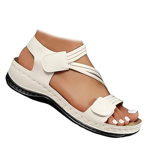 GHTRHSB Damen Sommer Fisherman Sandalen 2025 Orthopädische Bequeme Leichte Plattform Freizeitschuhe Verstellbarer Knöchelriemen, weiß, 38 EU von GHTRHSB