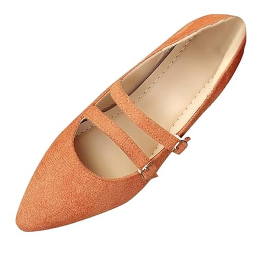 GHTRHSB Damen Wildleder Mary Janes Flats Bequeme Leopard Ballettschuhe mit Doppelknöchelriemen Elegante Spitze Zehen Dressy Flats, Orange, 40 EU von GHTRHSB