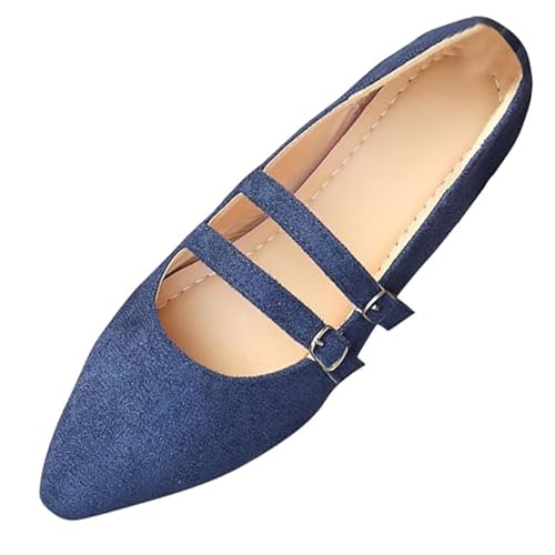 GHTRHSB Damen Wildleder Mary Janes Flats Bequeme Leopard Ballettschuhe mit Doppelknöchelriemen Elegante Spitze Zehen Dressy Flats, blau, 40 EU von GHTRHSB