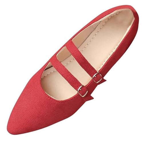 GHTRHSB Damen Wildleder Mary Janes Flats Bequeme Leopard Ballettschuhe mit Doppelknöchelriemen Elegante Spitze Zehen Dressy Flats, rot, 40 EU von GHTRHSB