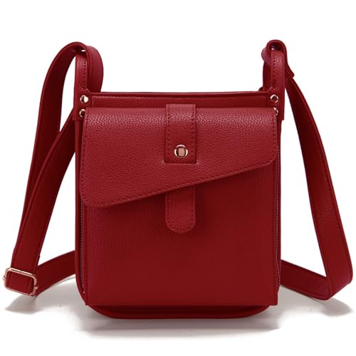 GHTRHSB Dollver Crossbody-Tasche, einzigartiges Design, Leder-Crossbody-Tasche für Damen, mehrere Taschen, Schultertasche mit integrierter Brieftasche, rot, 19.5*15*6 cm von GHTRHSB