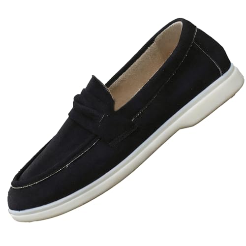 GHTRHSB Gemütliche Damen-Slipper aus Wildleder, lässig, leicht, solide, runde Zehenpartie, flache Schuhe, modisch, bequeme Halbschuhe, Schwarz , 39 EU von GHTRHSB