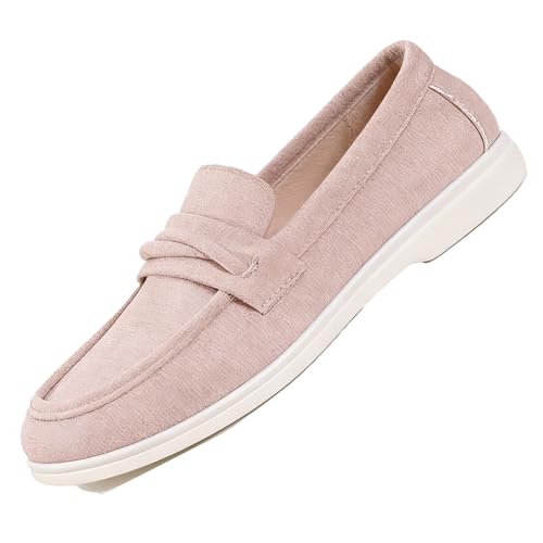 GHTRHSB Gemütliche Damen-Slipper aus Wildleder, lässig, leicht, solide, runde Zehenpartie, flache Schuhe, modisch, bequeme Halbschuhe, rose, 40.5 EU von GHTRHSB
