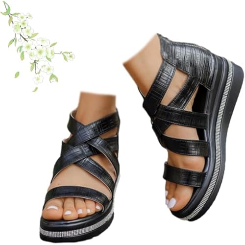 GHTRHSB Keilsandalen mit Strassverzierung, orthopädische Damen-Sandalen, bequeme Sommer-Sandalen mit Fußgewölbeunterstützung, Fischer-Sandalen, Schwarz , 37.5 EU GHTRHSB Keilsandalen mit Strassverzierung, orthopädische Damen-Sandalen, bequeme Sommer-Sandalen mit Fußgewölbeunterstützung, Fischer-Sandalen, Schwarz , 37.5 EU von GHTRHSB