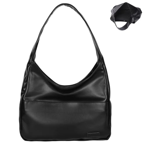 GHTRHSB OOOMAY Tasche Leder Umhängetasche für Frauen Große Kapazität Weich Vegan Casual Retro Stilvolle Handtasche Taschen für den täglichen Gebrauch, Schwarz , 25*32*12cm von GHTRHSB