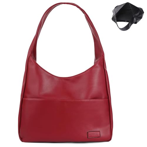 GHTRHSB OOOMAY Tasche Leder Umhängetasche für Frauen Große Kapazität Weich Vegan Casual Retro Stilvolle Handtasche Taschen für den täglichen Gebrauch, rot, 25*32*12cm von GHTRHSB