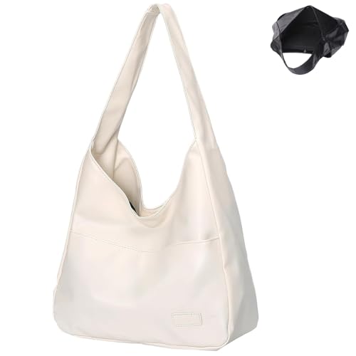 GHTRHSB OOOMAY Tasche Leder Umhängetasche für Frauen Große Kapazität Weich Vegan Casual Retro Stilvolle Handtasche Taschen für den täglichen Gebrauch, weiß, 25*32*12cm von GHTRHSB