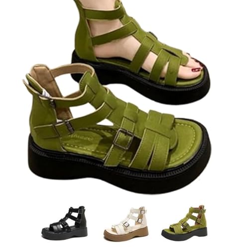 Gladiator Sandalen Chunky Strappy Leichte Cleated Sommerschuhe Casual Sandale für Frauen Mode Chunky Sole Sandale mit Vintage Kreuzriemen, grün, 38 EU Gladiator Sandalen Chunky Strappy Leichte Cleated Sommerschuhe Casual Sandale für Frauen Mode Chunky Sole Sandale mit Vintage Kreuzriemen, grün, 38 EU von GHTRHSB