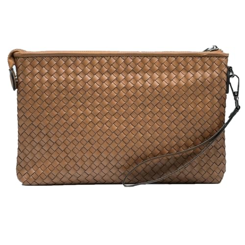 GHUHUALX Herren Geldbörse Leder gewebt Herren Handtasche Weich Umschlag Clutch Business-Chic Horizontal Stil für Männer, Braun von GHUHUALX
