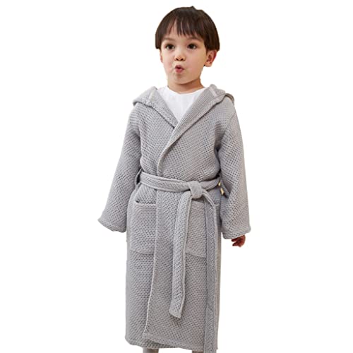 Bademantel For Kinder 2–10 Mädchen, Kinder-Bademantel Aus 100 % Baumwolle Mit Kapuze For Kinder, Jungen, Mädchen, Weicher Wabengitterstoff, Bademantel, Waffel, Dicker Abschnitt ( Color : Light grey , von GHYUBYER