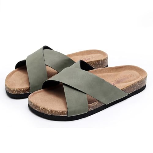 GHYUBYER Hausschuhe for Herren, Sommer-Sandalen mit Kreuzriemen, Fußgewölbe-Stützrutschen, Kork-Fußbett, Outwear, Strandschuhe, Sandalen, modisch(Color:Groen,Size:38 EU) von GHYUBYER