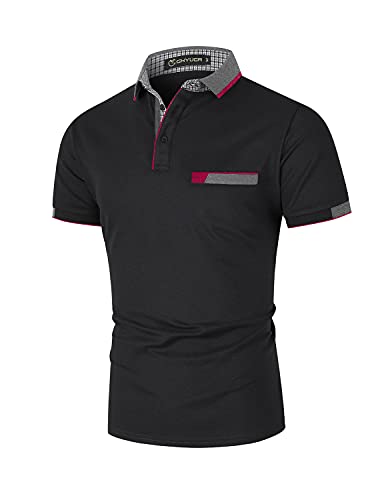 GHYUGR Herren Poloshirt Baumwolle Kurzarm Shirt klassisch Plaid T-Shirt (L, Schwarz) von GHYUGR