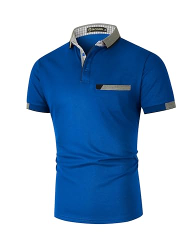 GHYUGR Herren Poloshirt Baumwolle Kurzarm Shirt klassisch Plaid T-Shirt (XL, Blau 2, x_l) von GHYUGR