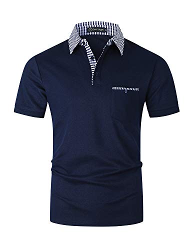 GHYUGR Herren Poloshirt Kurzarm Polohemd klassisch Karierte Spleiß Polo Tasche T-Shirt,Blau,L von GHYUGR