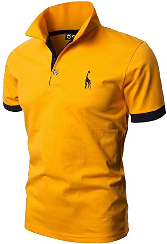 GHYUGR Poloshirt Herren Einfarbig Stickerei Kurzarm Polohemd S-XXL,Gelb,M von GHYUGR