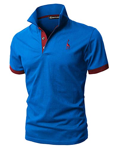 GHYUGR Poloshirt Herren Einfarbig Stickerei Kurzarm Polohemd S-XXL (L, Blau 2+Rot) von GHYUGR