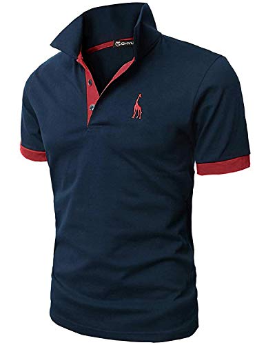 GHYUGR Poloshirt Herren Einfarbig Stickerei Kurzarm Polohemd S-XXL (M, Blau+Rot) von GHYUGR