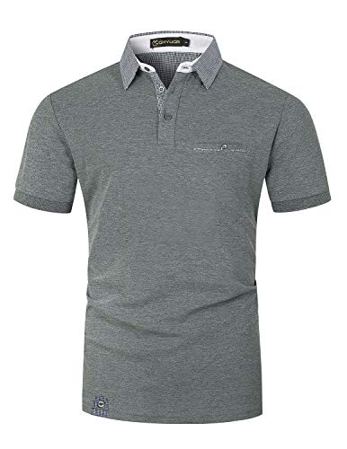 GHYUGR Poloshirt Herren Kurzarm Golf T-Shirt Klassische Karierte Spleiß Polohemd S-2XL,Grau 1,L von GHYUGR