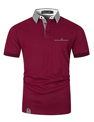 GHYUGR Poloshirt Herren Kurzarm Golf T-Shirt Klassische Karierte Spleiß Polohemd S-2XL,Rot 1,M von GHYUGR