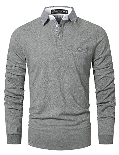 GHYUGR Poloshirt Herren Langarm Golf T-Shirt Klassische Karierte Spleiß Polohemd S-2XL,Grau 1,XL von GHYUGR