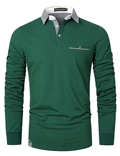 GHYUGR Poloshirt Herren Langarm Golf T-Shirt Klassische Karierte Spleiß Polohemd S-2XL,Grün,L von GHYUGR