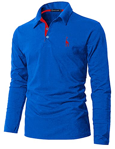 GHYUGR Poloshirt Herren Langarm Golf T-Shirt mit Fashion Giraffe Stickerei Polos,Blau 2,3XL von GHYUGR