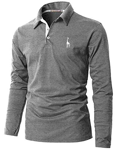 GHYUGR Poloshirt Herren Langarm Golf T-Shirt mit Fashion Giraffe Stickerei Polos,Grau 1,L von GHYUGR