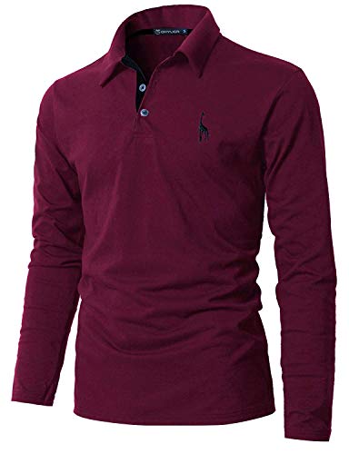 GHYUGR Poloshirt Herren Langarm Golf T-Shirt mit Fashion Giraffe Stickerei Polos,Rot 1,L von GHYUGR