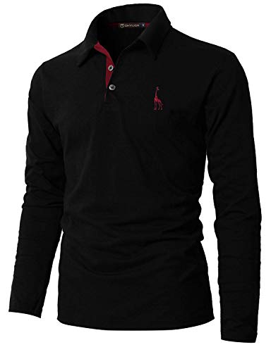 GHYUGR Poloshirt Herren Langarm Golf T-Shirt mit Fashion Giraffe Stickerei Polos,Schwarz,L von GHYUGR