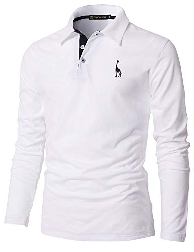 GHYUGR Poloshirt Herren Langarm Golf T-Shirt mit Fashion Giraffe Stickerei Polos,Weiß,L von GHYUGR