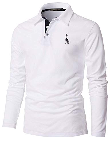 GHYUGR Poloshirt Herren Langarm Golf T-Shirt mit Fashion Giraffe Stickerei Polos,Weiß,M von GHYUGR