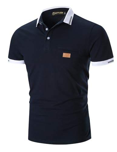 GHYUGR Poloshirts Herren Basic Kurzarm Baumwolle Polohemd Golf T-Shirt S-XXL,Blau 1,L von GHYUGR