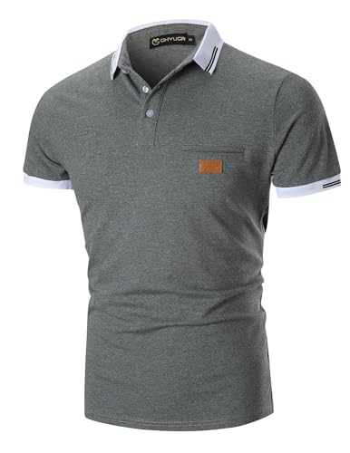 GHYUGR Poloshirts Herren Basic Kurzarm Baumwolle Polohemd Golf T-Shirt S-XXL,Grau,L von GHYUGR
