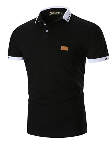 GHYUGR Poloshirts Herren Basic Kurzarm Baumwolle Polohemd Golf T-Shirt S-XXL,Schwarz,L von GHYUGR