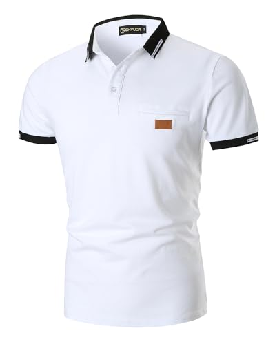 GHYUGR Poloshirts Herren Basic Kurzarm Baumwolle Polohemd Golf T-Shirt S-XXL,Weiß,L von GHYUGR