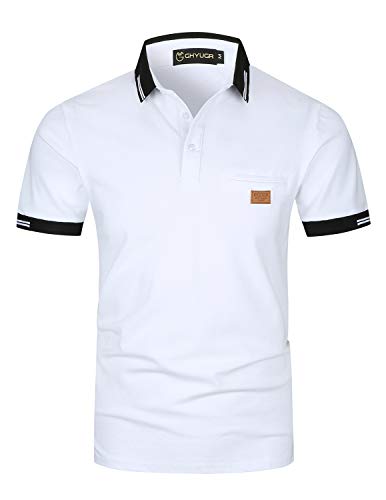 GHYUGR Poloshirts Herren Basic Kurzarm Baumwolle Polohemd Golf T-Shirt S-XXL,Weiß,XL von GHYUGR