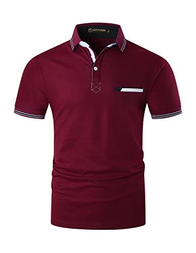 GHYUGR Poloshirts für Herren Baumwolle Kurzarm Casual T-Shirt Kontrastblende Polohemd,Rot 1,M von GHYUGR