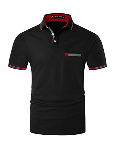 GHYUGR Poloshirts für Herren Baumwolle Kurzarm Casual T-Shirt Kontrastblende Polohemd,Schwarz,M von GHYUGR