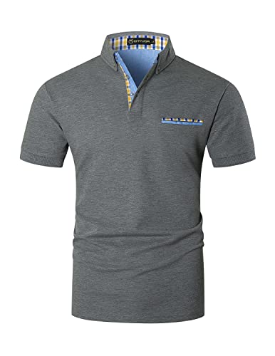 GHYUGR Poloshirts für Herren Baumwolle Kurzarm T-Shirt Kontrastblende Plaid Polohemd,Grau,XXL von GHYUGR