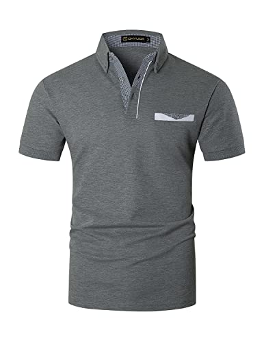 GHYUGR Poloshirts für Herren Kurzarm T-Shirt Casual Plaid spleißen Polohemd,Grau,M von GHYUGR