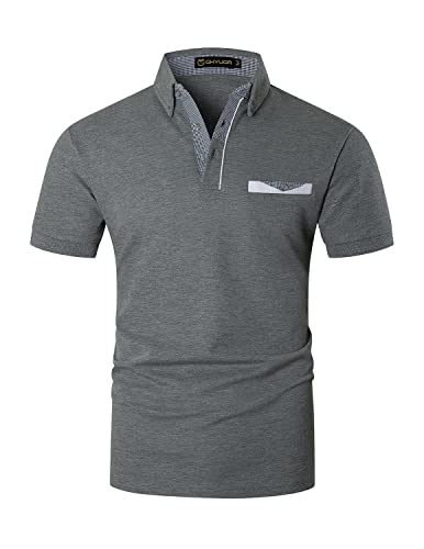 GHYUGR Poloshirts für Herren Kurzarm T-Shirt Casual Plaid spleißen Polohemd,Grau,XXL von GHYUGR