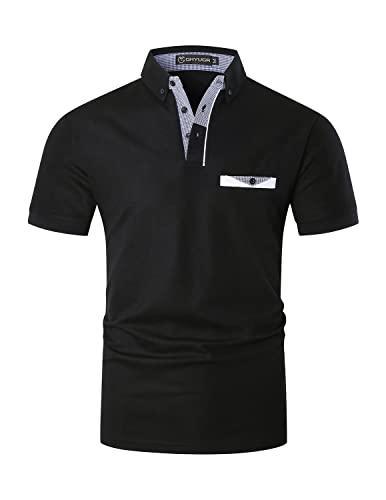 GHYUGR Poloshirts für Herren Kurzarm T-Shirt Casual Plaid spleißen Polohemd,Schwarz,L von GHYUGR